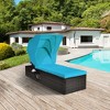 Tangkula Rattan Patio Chaise Lounge Chair W/ Adjustable Canopy Turquoise Cushion - 3 of 4
