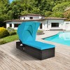 Tangkula Rattan Patio Chaise Lounge Chair W/ Adjustable Canopy Turquoise Cushion - image 3 of 4