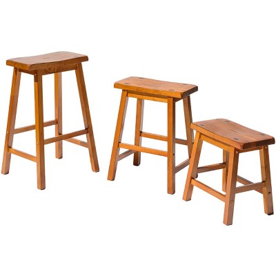 Distressed Oak 24" Backless Saddle Style Wood Counter Stools