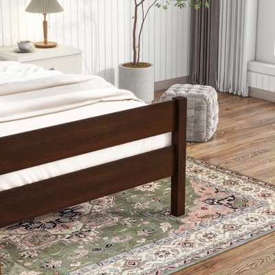 APRILSOUL Twin Bed with Headboard and Footboard,Rubber Wood Bed