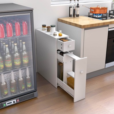 White MDF Freestanding Bathroom Cabinet with Flip Top and Pull-Out Shelves