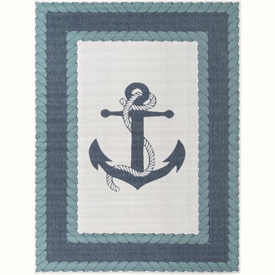 Navy Blue Anchor Outdoor Rectangular Synthetic Rug 8' x 10'