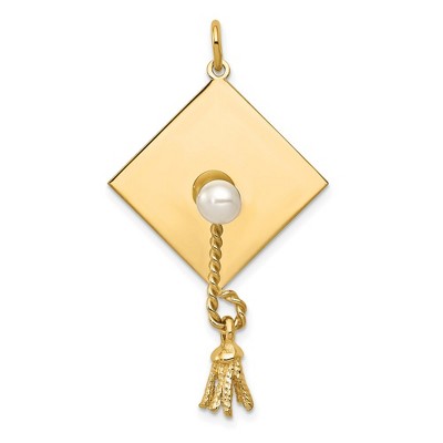 Black Bow Jewelry 14k Yellow Gold & Freshwater Cultured Pearl Graduation Cap Charm, 22mm