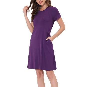 cheibear Women's Abstract Pajama Dress Nightgown with Pockets