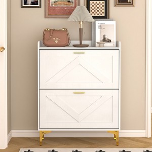 DOMETOUR Modern Wood Shoe Cabinet Shoe Storage Organizer for Entryway, Shoe Organizer with 2 Flip Drawers & Open Shelves - 1 of 4