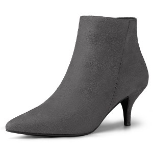 Allegra K Women's Pointed Toe Zip Stiletto Kitten Heel Ankle Booties - 1 of 4