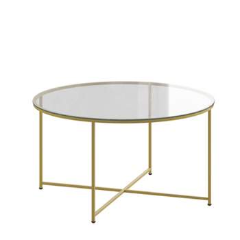 Emma and Oliver Glass Living Room Coffee Table with Crisscross Metal Frame