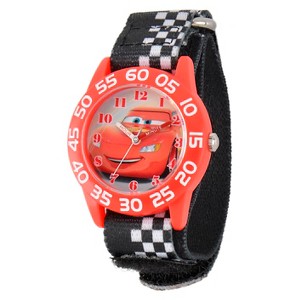 Boys' Disney Cars Lightning Mc Queen Red Plastic Time Teacher Watch - Black - 1 of 4