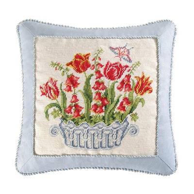 C&F Home Colonial Williamsburg 18" x 18" Tulip And Foxglove Needlepoint Pillow