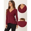 Allegra K Women's Elegant V-Neck Long Sleeves Tie Waist Knit Casual Wrap Peplum Blouse - 2 of 4