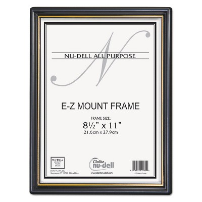 Nudell EZ Mount Document Frame with Trim Accent Plastic 8-1/2 x 11 Black/Gold 11880