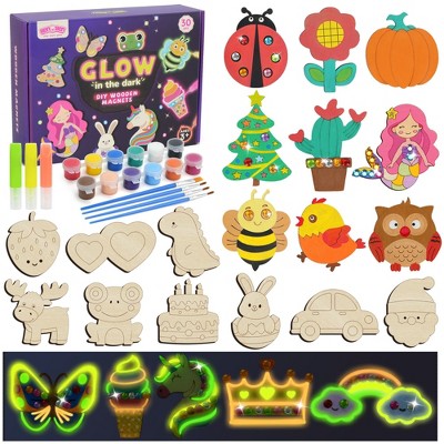 BenBen DIY Wooden Magnets, Glow in The Dark, Wood Arts & Crafts Painting Kit for Kids Girls Boys