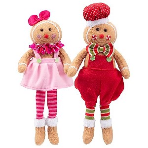 Gingerbread Plush Dolls, Set of 2- 17" Boy and Girl Cute Shelf Decorations- Fun Kids Toy, Decorate Your House - 1 of 4