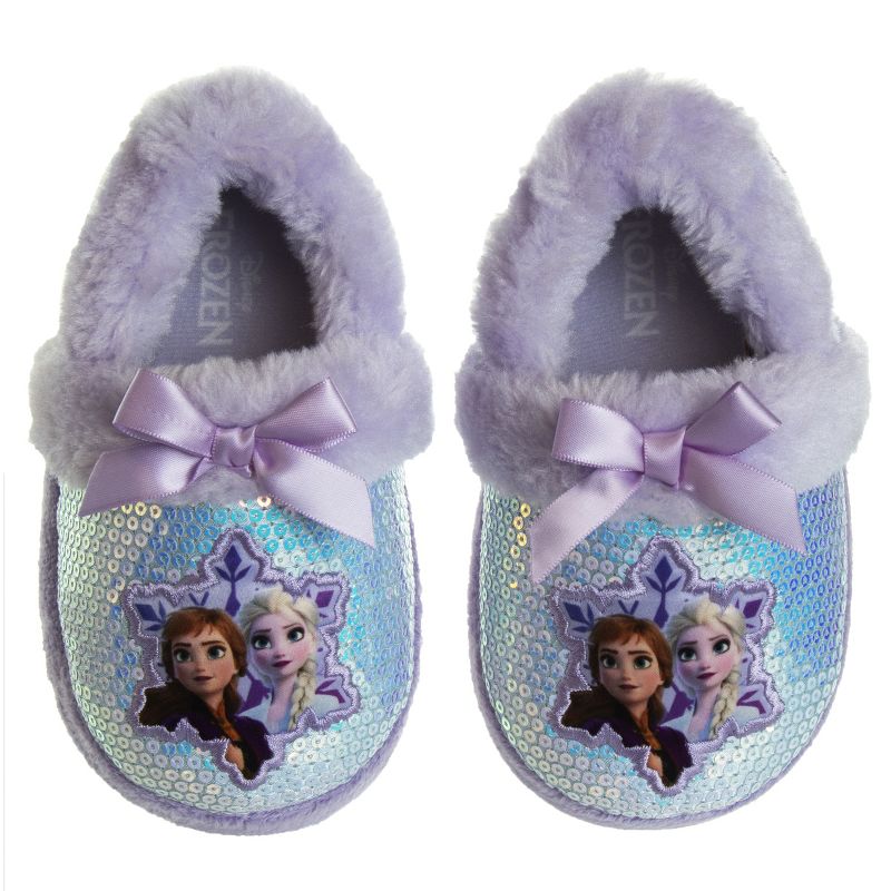 Disney Frozen Girl Slippers - Elsa and Anna Plush Lightweight Warm Comfort Soft Aline House Shoes - Purple (sizes 5-12 Toddler-Little Kid), 1 of 9