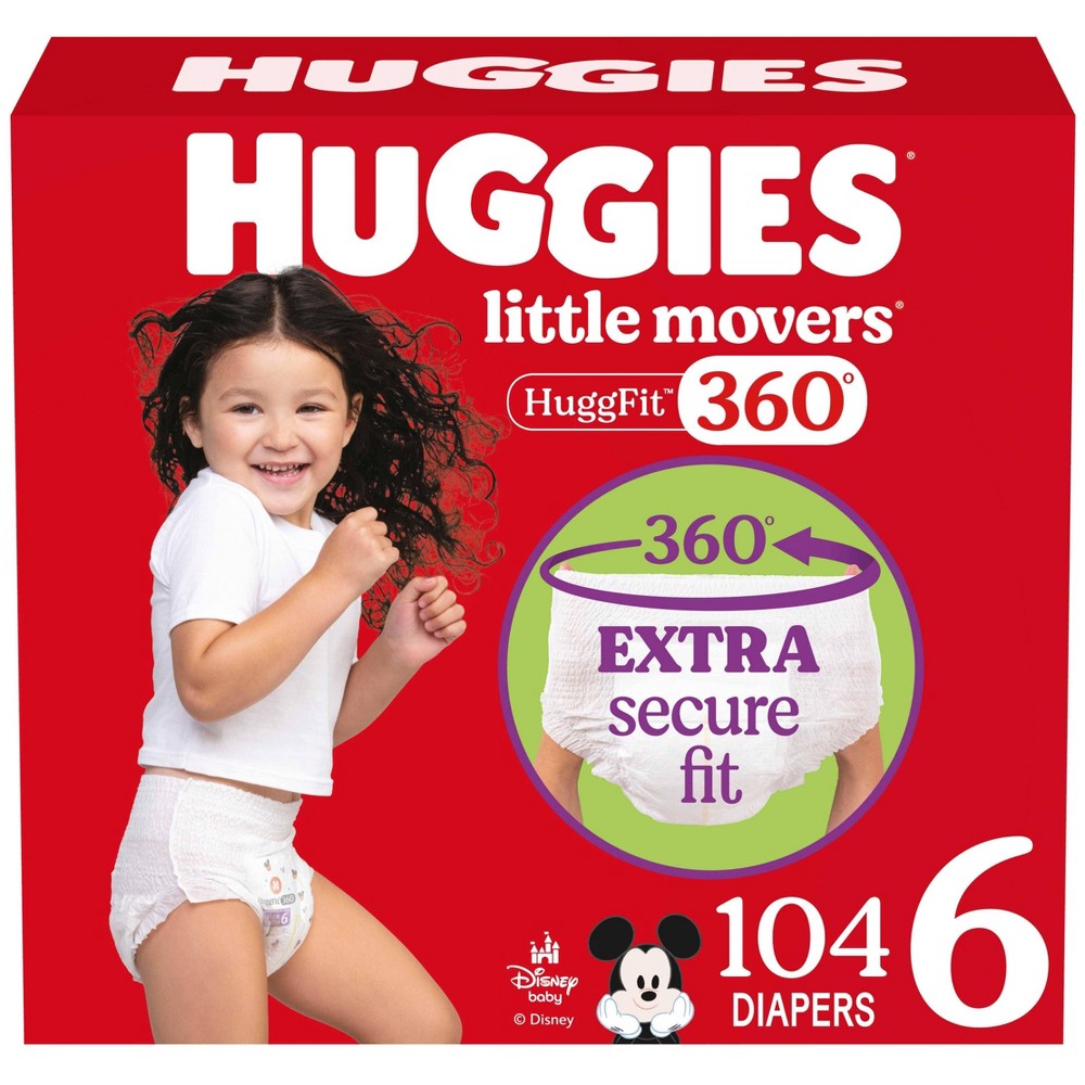 huggies little movers huggfit 360 pull on diapers - size 6 - 104ct