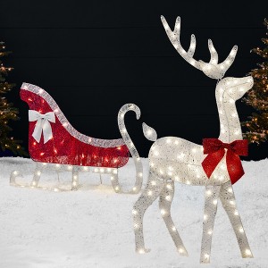 Best Choice Products Lighted 2D Reindeer & Sleigh Set Outdoor Décor w/ Warm White LED Lights - 1 of 4