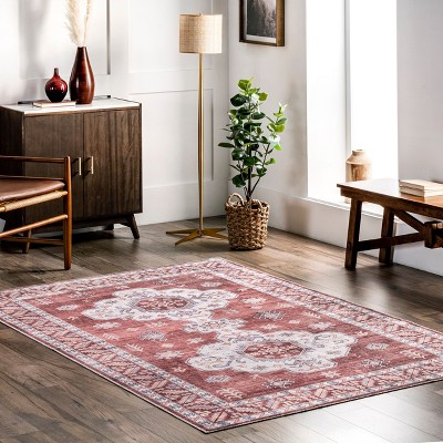 Rust Medallion Easy-Care Rectangular Synthetic Area Rug