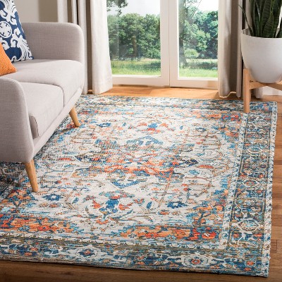 Saffron Gray and Blue Handwoven Wool Cotton Area Rug 4' x 6'