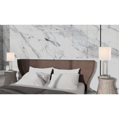 Sarnia Adjustable Brushed Steel Desk Lamp with White Fabric Shade