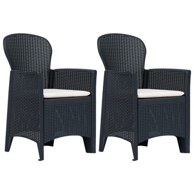 vidaXL Anthracite Plastic Patio Chairs with Cushion, Durable and Weather-Resistant, Lightweight, Rattan Look, 2 pcs Set for Garden, Terrace or Patio