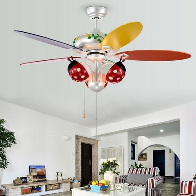 52'' Multicolor Iron and MDF Kids Ceiling Fan with Beetle Lampshade