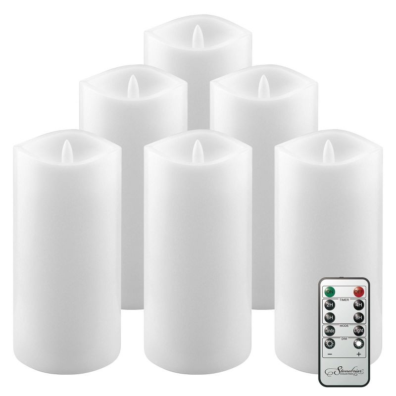 6pk 3&#34; x 6&#34; Real Wax LED Candles with Remote Control White - Stonebriar Collection, 3 of 10