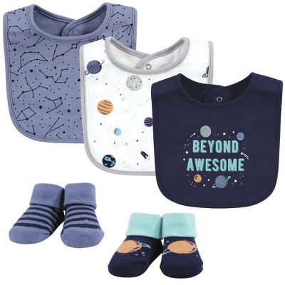 Hudson Baby Unisex Baby Cotton Bib and Sock Set, Space, One Size