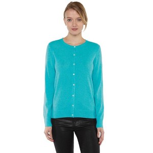 JENNIE LIU Women's 100% Cashmere Button Front Long Sleeve Crewneck Cardigan Sweater - 1 of 3