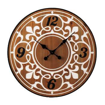 Bramrock Round Wall Clock Natural/White - Southern Enterprises