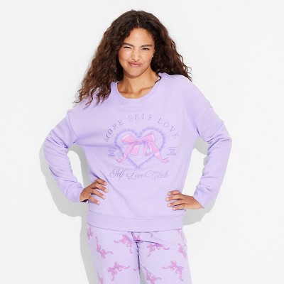 Women's Self Love Bow Cozy Graphic Sweatshirt - Purple L