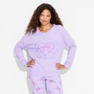 Women's Self Love Bow Cozy Graphic Sweatshirt - Purple - 1 of 3