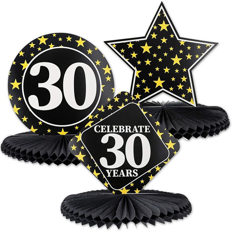 3-Pack 30Th Birthday Honeycomb Table Centerpiece Party Decoration, 3 Star Designs, 1 of 8