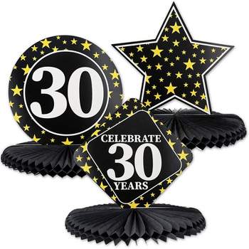 3-Pack 30Th Birthday Honeycomb Table Centerpiece Party Decoration, 3 Star Designs