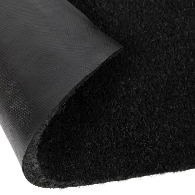 Solid Black Natural Coir 18" x 30" Outdoor Doormat with Non-Slip Backing
