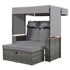 Outdoor Daybed with Canopy, 57'' Chaise Lounge Chair with Waist Pillow & Adjustable Backrest, Pool Sunbathing Recliners for Patio Porch Backyard - 3 of 4