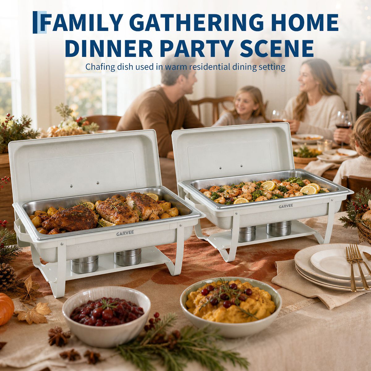Chafing Dish Buffet Set, Rectangle Catering Warmer Server - thumbnail 3