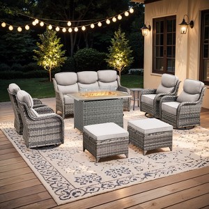 Buenhomino 9-Piece Patio Furniture Set with 41" Fire Pit Table Wicker Rattan Patio Sectional Sofa Set Outdoor Seating Furniture with Thickened Cushion - 1 of 4