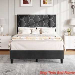 TWIN XL/Twin/Full /Queen/King Upholstered Bed Frame Heavy-Duty Platform Bed Frame w/ Upholstered Headboard and Strong Wood Slats - 1 of 4