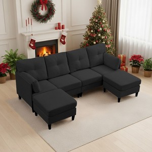 Mjkone Modular Convertible Sectional Sofa Couch, Upholstered Comfy Fabric 4-Seater Sofa with Movable Ottomans - 1 of 4