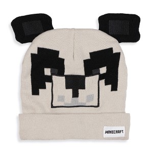 Minecraft Panda Beanie Embroidered Face Design 3D Ears Adult Cuffed Knit Hat OSFM Beige - 1 of 4