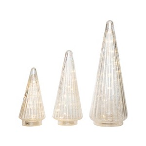 Transpac Light Up Glass Clear Trees Set of 3 for Christmas Decorative Objects - Elegant Holiday Home Decor - 1 of 4