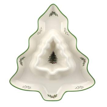 Spode Christmas Tree 13 Inch Tree Shaped Chip and Dip - 13 Inch