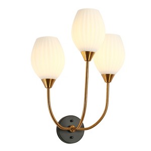 LNC GriseldaFenwick 15.3-in W 3-Lights Polished Gold and Matte Black White Jade Glass Modern/Contemporary  Wall Lights - 1 of 4