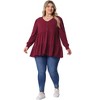 Agnes Orinda Women's Plus Size Babydoll V Neck Long Sleeve Winter Casual Button Half Placket Blouse - 3 of 4