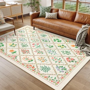 2x6 FT Modern Washable Area Rug for Living Room, Floral Trellis Carpet Rug with Non Slip Backing, Low Pile Stain Resistant Floor Rug for Dorm, - 1 of 4