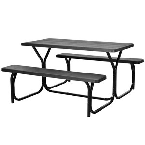 Tangkula Outdoor Picnic Table Bench Set Patio Camping Table w/Steel Frame & Wood Texture Tabletop for Garden - 1 of 4