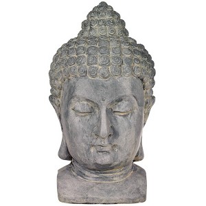 John Timberland Meditating Buddha Head Statue Sculpture Garden Decor Outdoor Front Porch Patio Yard Outside Home Gray Faux Stone 18 1/2" Tall - 1 of 4