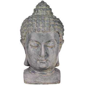 John Timberland Meditating Buddha Head Statue Sculpture Garden Decor Outdoor Front Porch Patio Yard Outside Home Gray Faux Stone 18 1/2" Tall