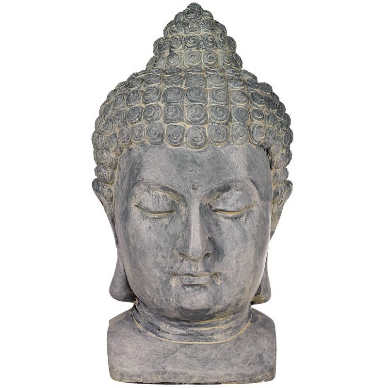 John Timberland Meditating Buddha Head Statue Sculpture Garden Decor Outdoor Front Porch Patio Yard Outside Home Gray Faux Stone 18 1/2" Tall, 1 of 9