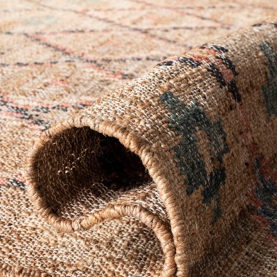 Natural and Blue Handmade Wool and Cotton Runner Rug